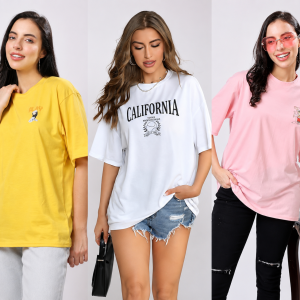 TQH Women’s Casual Printed Round Neck, Oversized Longline Drop Shoulder Boho Style T-Shirt